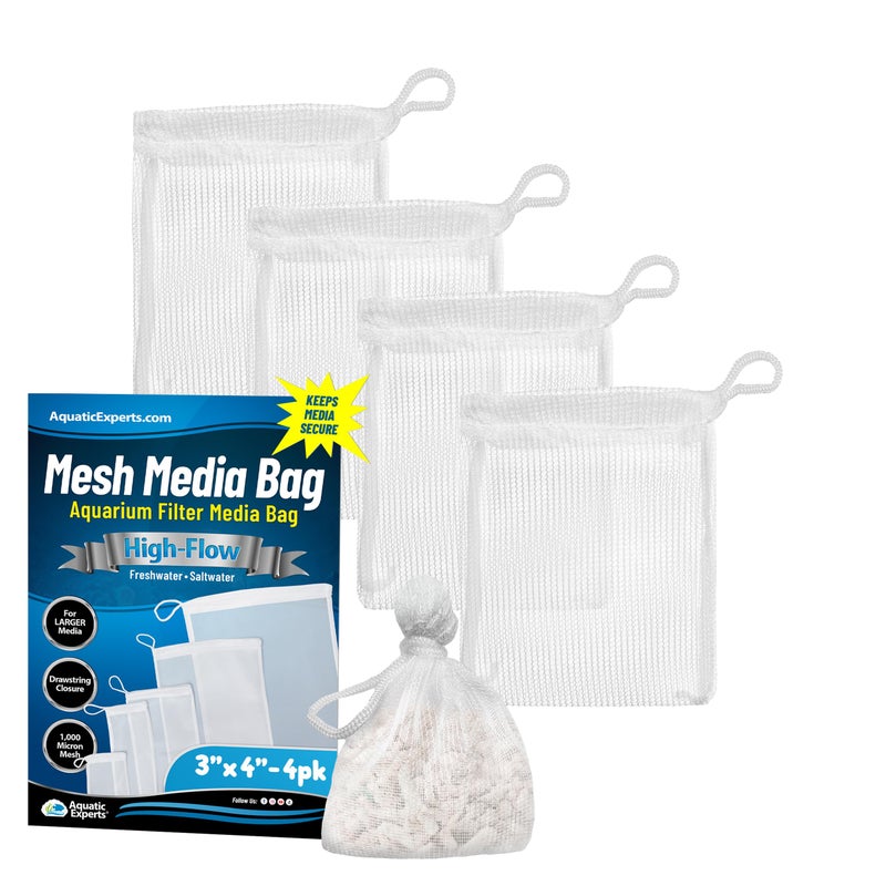 Aquatic Experts High Flow Filter Media Bag - Durable Filter Bags for Fish Tank, Secure Aquarium Media Bag with Drawstring, Media Bags for Aquarium and Pond, High Flow (White), 3â€ x 4â€ â€“ 4 Pack - Image 1